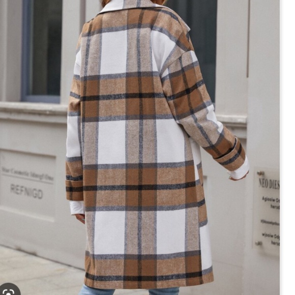 Womens Plaid Pocket Detail Long Coat in Black and Camel sz large - Picture 3 of 4